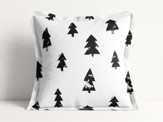 Poszewka na poduszkę z ozdobną kantą bawełniana świąteczna - czarne drzewa na białym