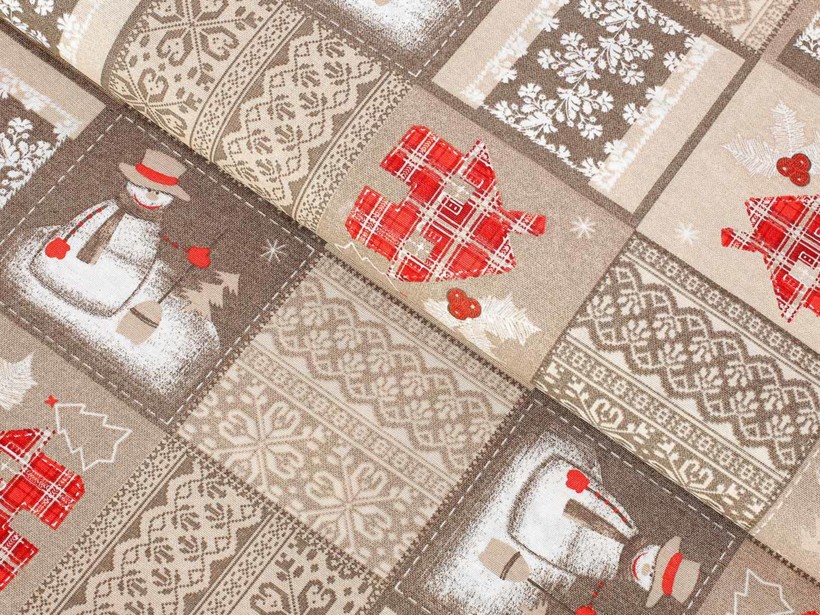 Tkanina dekoracyjna świąteczna Loneta - bałwany