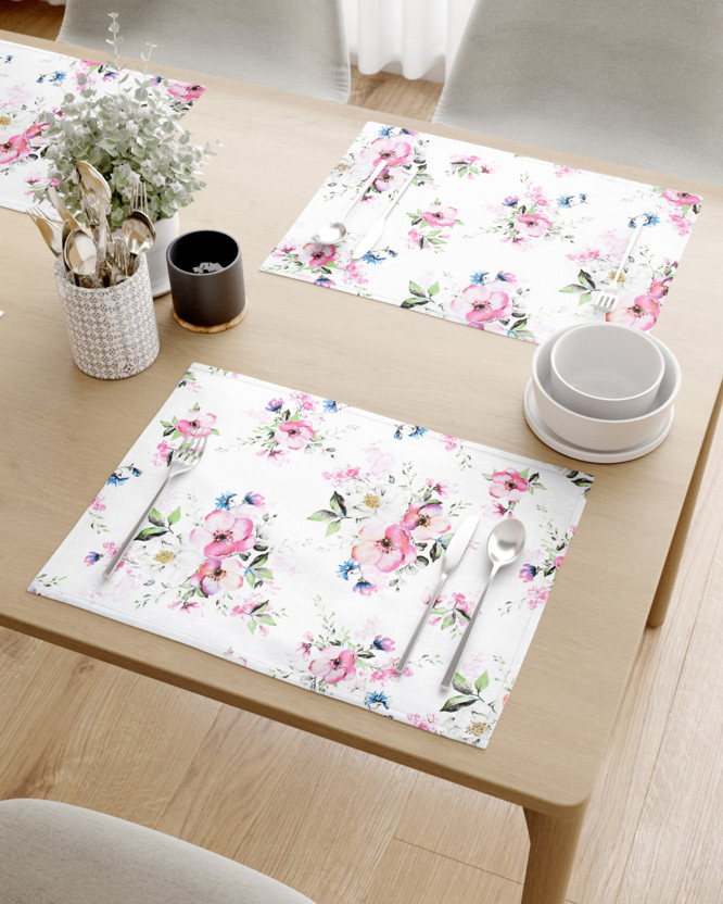Podkładka na stół z płótna bawełnianego - różowe sakury z liśćmi - 2szt.