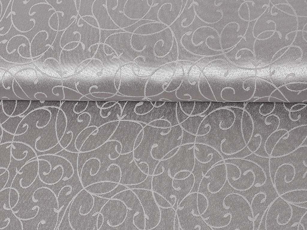 Luksusowa tkanina obrusowa dekoracyjna - ornamenty na szaro srebnym