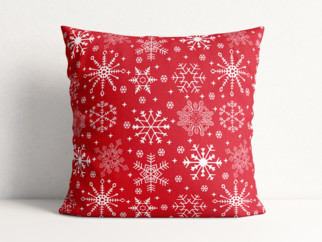Poszewka na poduszkę bawełniana świąteczna - płatki śniegu na czerwonym