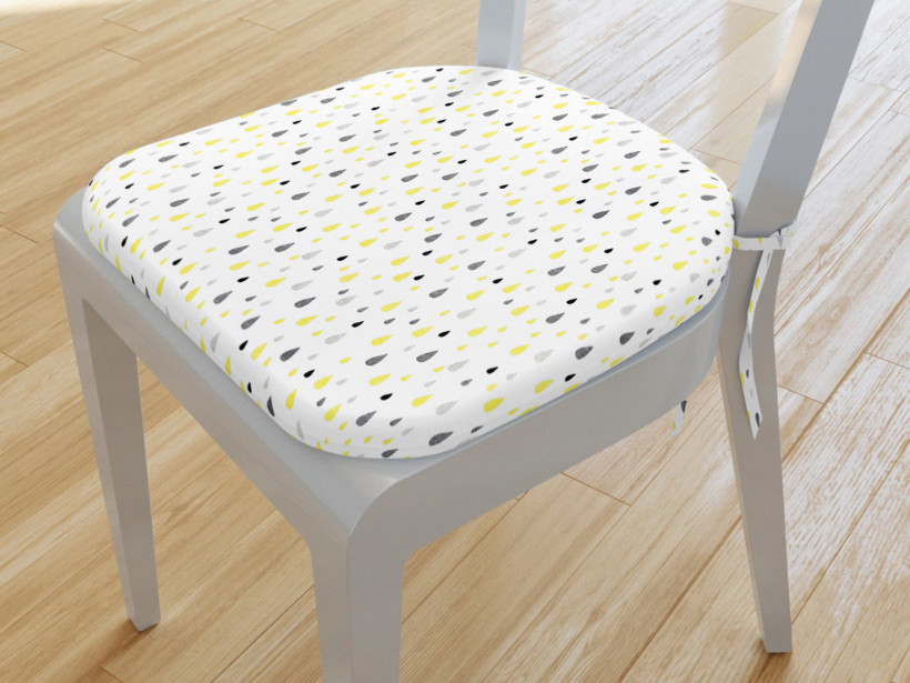 Zaokrąglona poduszka na krzesło 39x37 cm Loneta - szare i żółte krople na białym