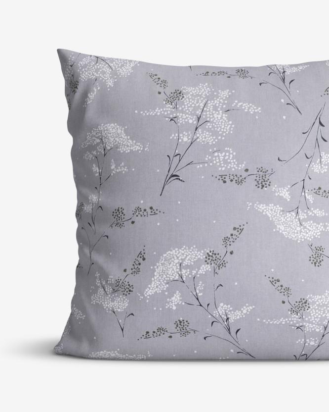 Poszewka na poduszkę bawełniana - kwiaty japońskie na szarym