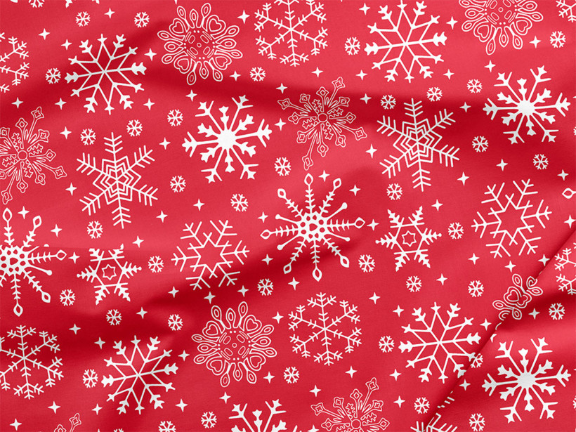 Mocna tkanina bawełniana 220 g/m2 - płatki śniegu na czerwonym