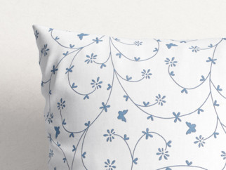 Poszewka na poduszkę bawełniana - niebiesko-szare kwiatki i motylki na białym