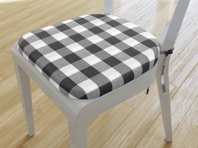 Zaokrąglona poduszka na krzesło 39x37 cm Menorca - duże ciemnoszare i białe kwadraty