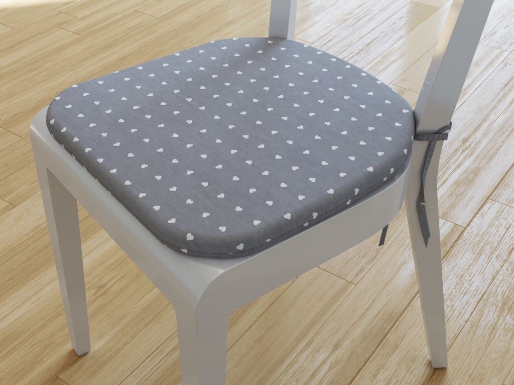 Zaokrąglona poduszka na krzesło 39x37 cm Loneta - białe serca na szarym