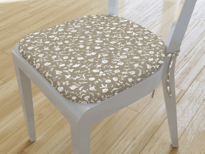 Zaokrąglona poduszka na krzesło 39x37 cm - kwiaty na złotym beżu