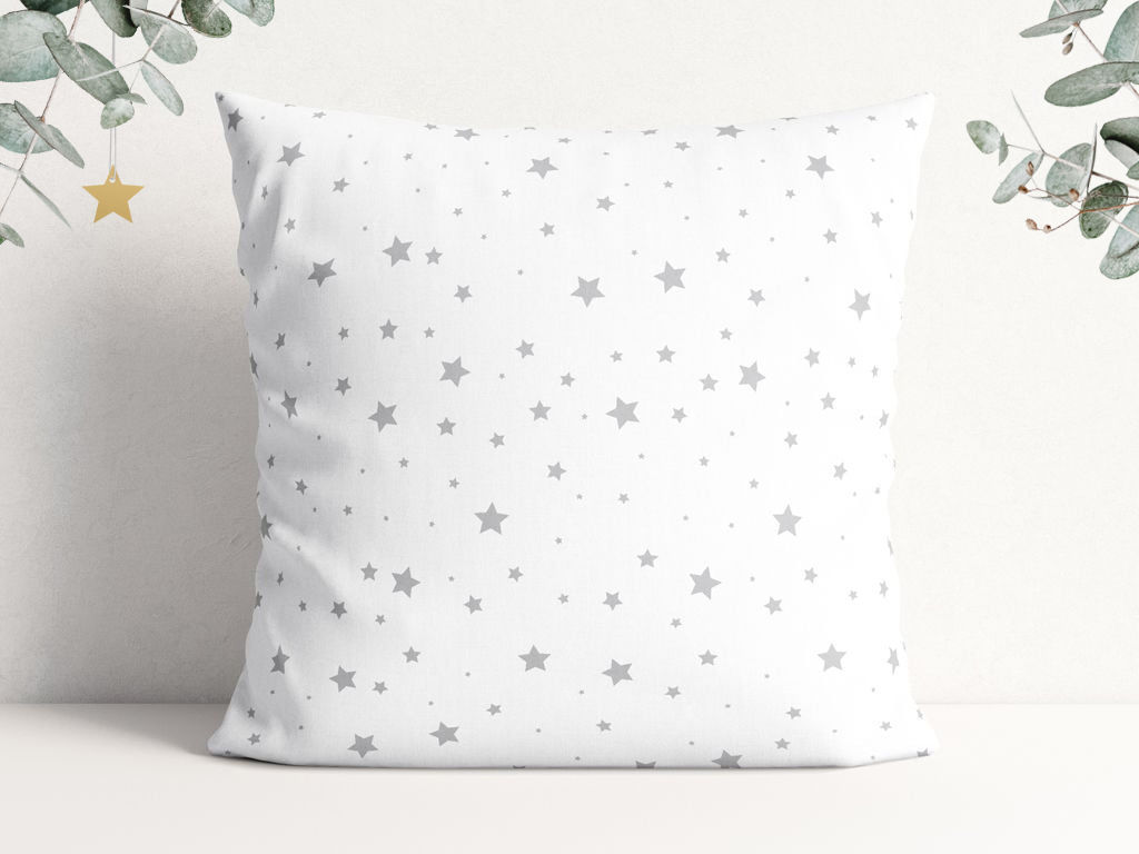 Poszewka na poduszkę bawełniana - szare gwiazdki na białym