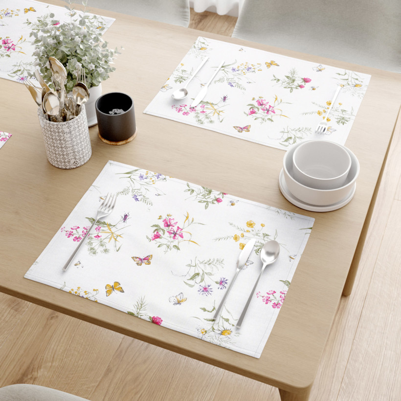Podkładka na stół z płótna bawełnianego - kolorowe polne kwiaty na białym - 2szt.