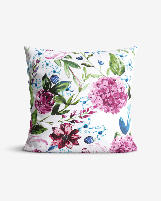 Poszewka na poduszkę bawełniana - motyw fioletowych hortensji