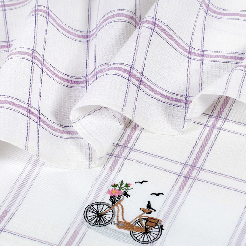 Ścierka kuchenna gofrowana - rower retro na fioletowej kratce