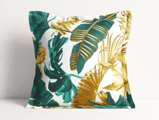 Poszewka na poduszkę z ozdobną kantą bawełniana - liście palmy na białym