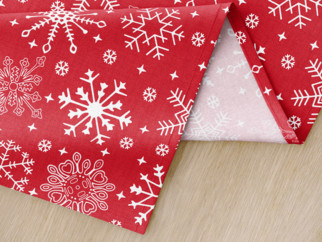 Podkładka na stół bawełniana świąteczna - płatki śniegu na czerwonym - 2szt.