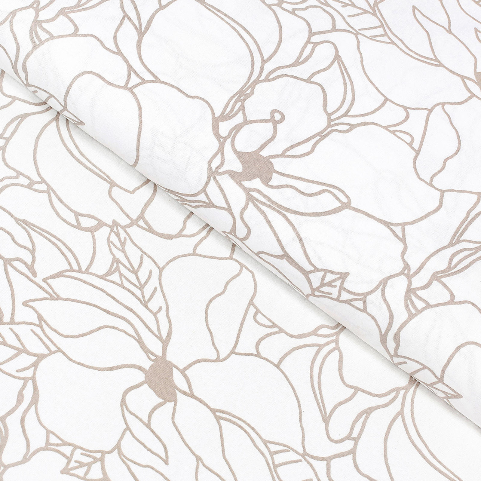 Obrus z płótna bawełnianego - jasnobeżowe kwiaty na białym