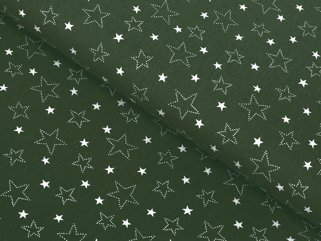 Płótno bawełniane - X-29 białe gwiazdki na zielonym