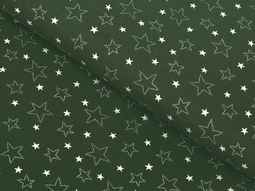 Płótno bawełniane - X-29 białe gwiazdki na zielonym