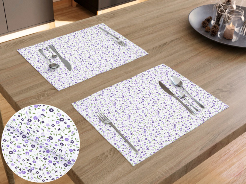 Podkładka na stół bawełniana - małe fioletowe kwiaty - 2szt.