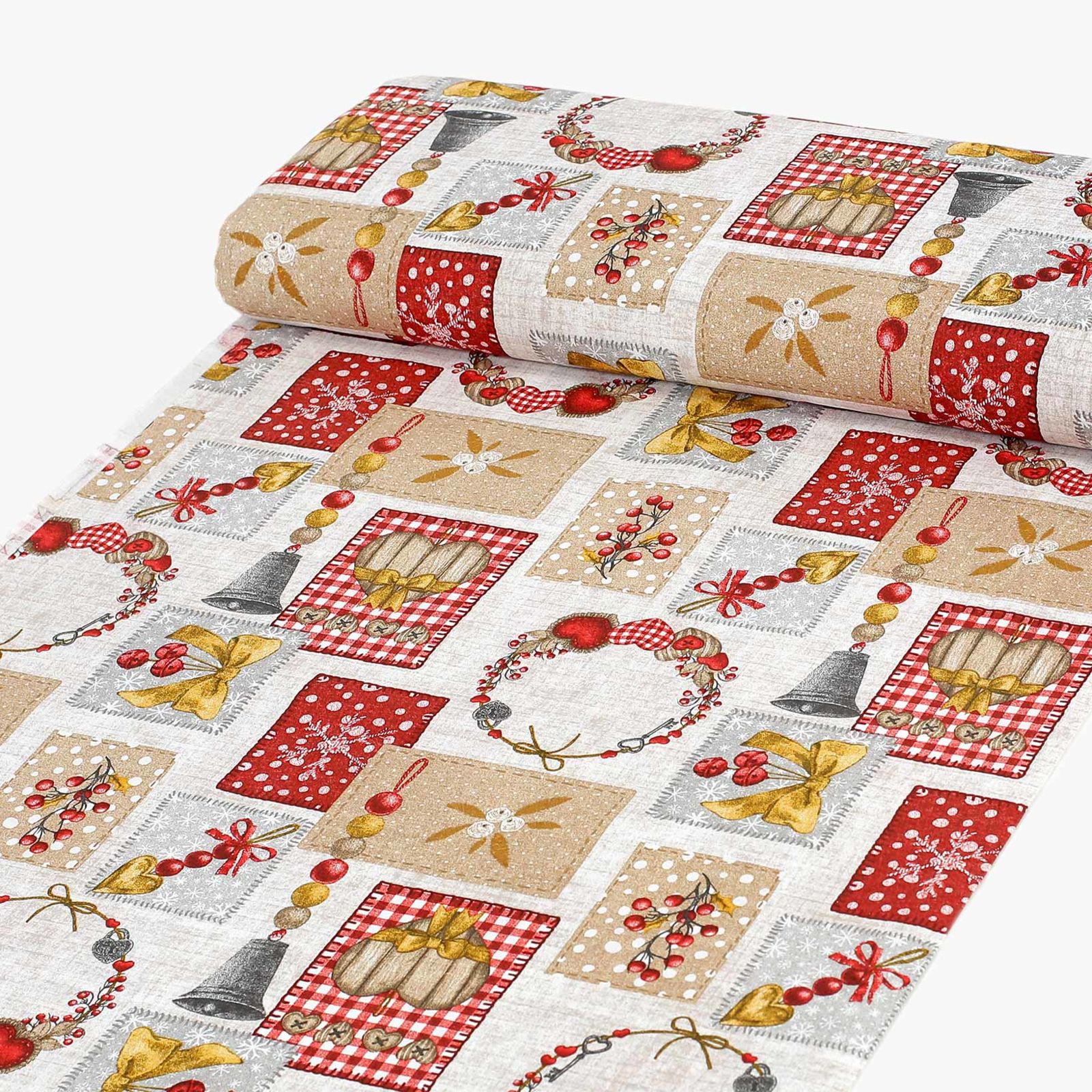 Tkanina dekoracyjna Loneta - ozdoby świąteczne patchwork