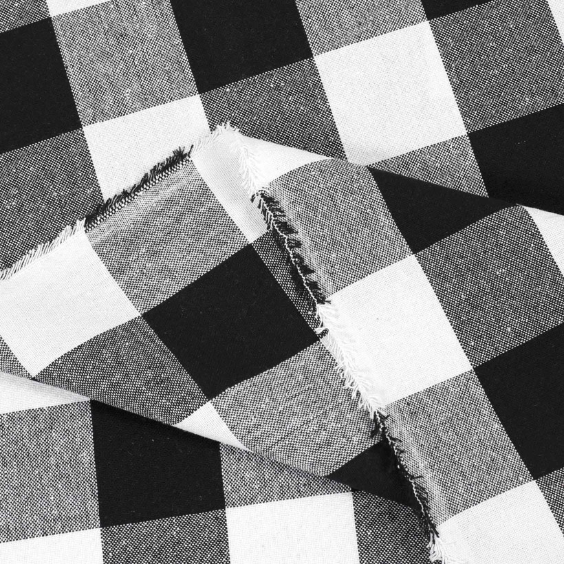 Mocna tkanina bawełniana Kanafas 230 g/m2 - duża kratka czarno-biała