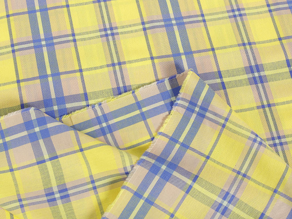 Mocna tkanina bawełniana Kanafas 230 g/m2 - żółto-niebieska kratka
