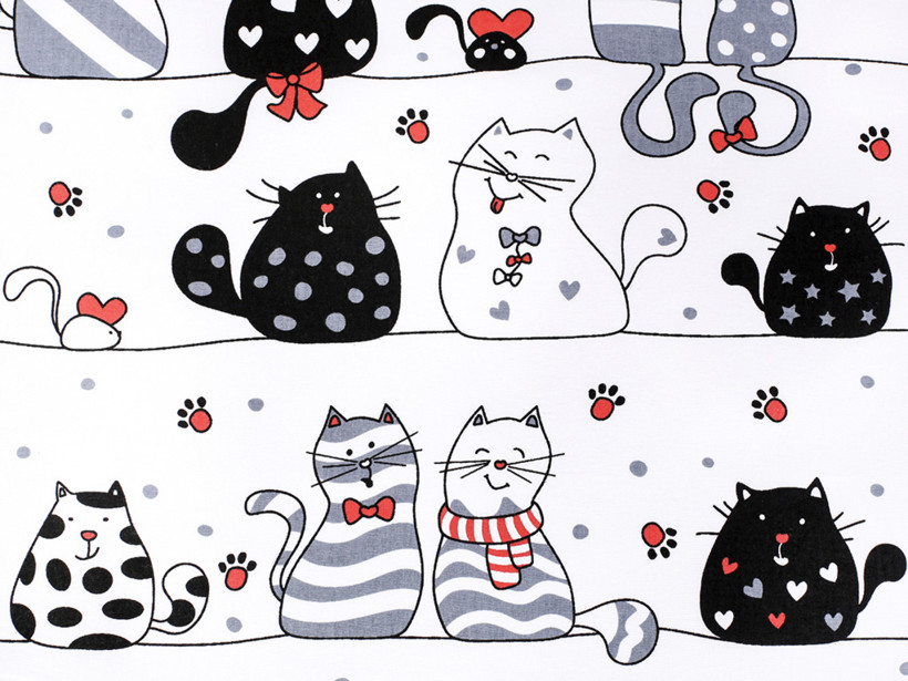 Płótno bawełniane - komiczne koty na białym