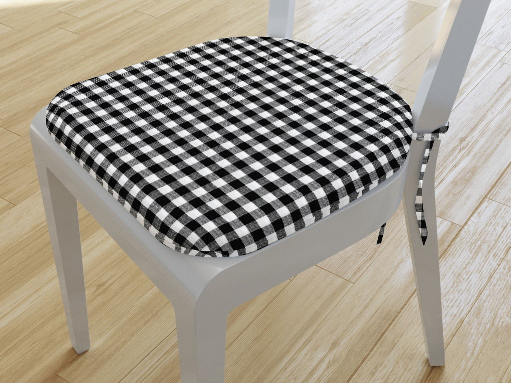 Zaokrąglona poduszka na krzesło 39x37 cm Kanafas - mała kratka czarno-biała