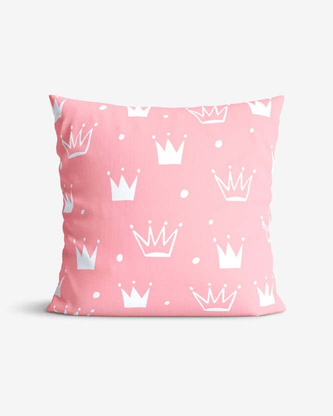Poszewka na poduszkę bawełniana dla dzieci - korony na różowym
