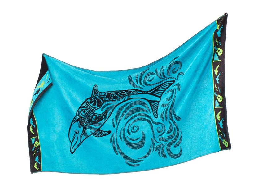 Duży ręcznik plażowy 100x180 cm - czarne delfiny