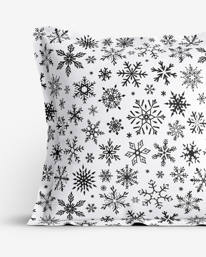 Poszewka na poduszkę z ozdobną kantą bawełniana świąteczna - płatki śniegu