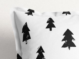 Poszewka na poduszkę z ozdobną kantą bawełniana świąteczna - czarne drzewa na białym