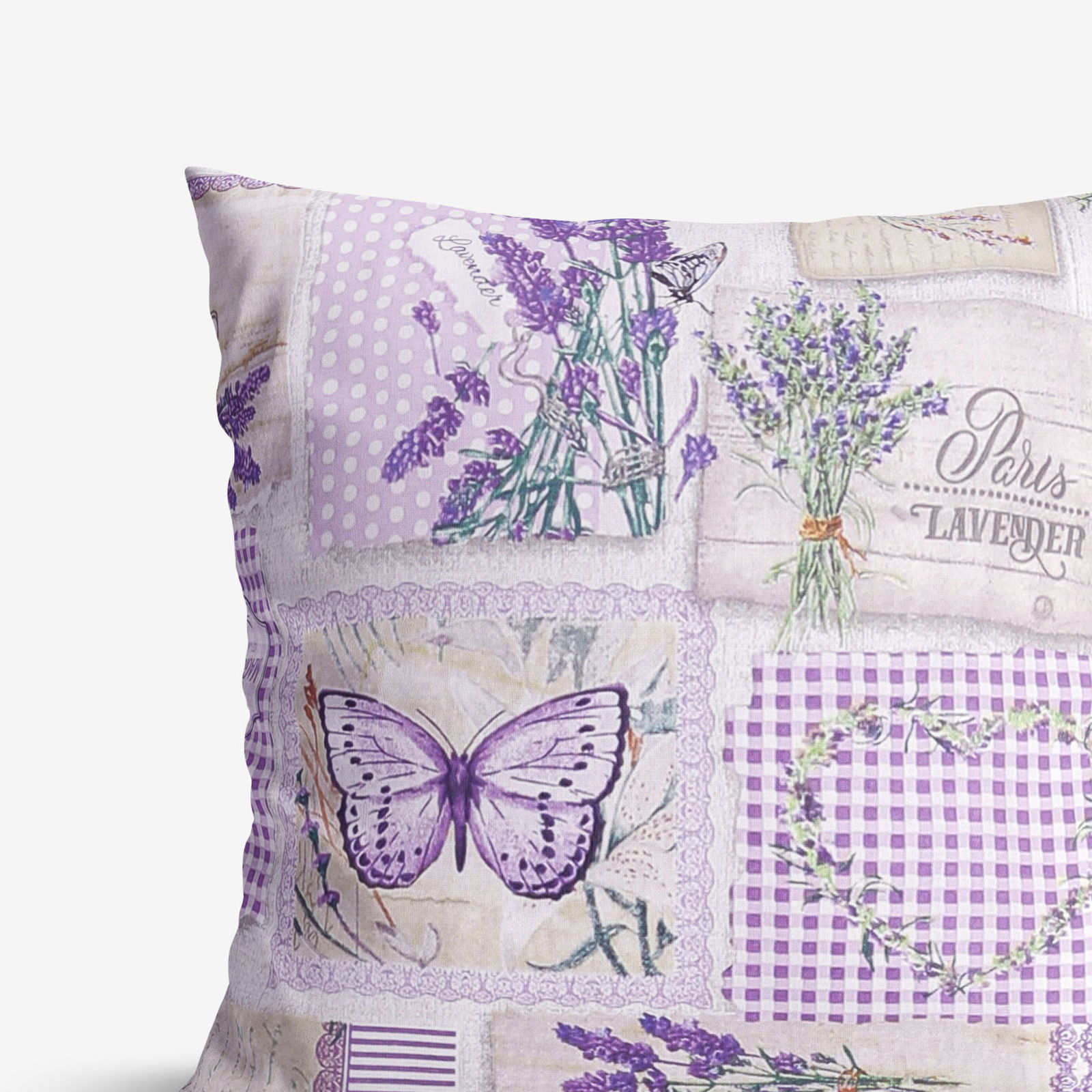 Poszewka na poduszkę bawełniana - patchwork lawendy z motylami