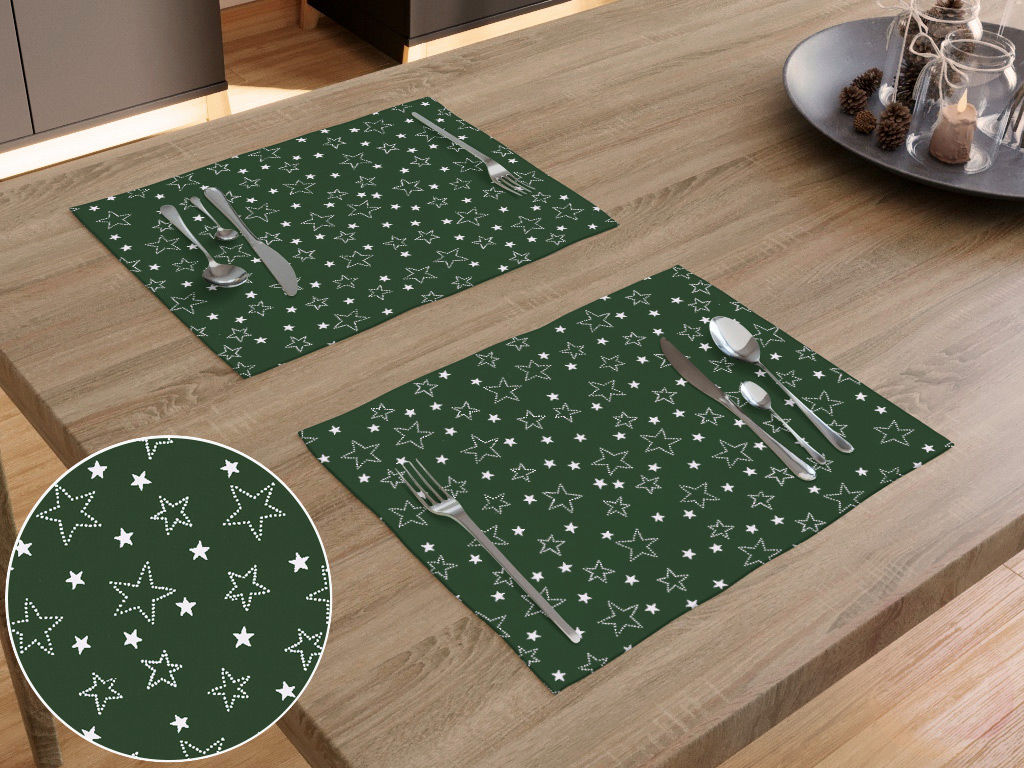 Podkładka na stół bawełniana - białe gwiazdki na zielonym - 2szt.
