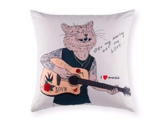 Poszewka na poduszkę dekoracyjna 40x40 cm - Kot z gitarą