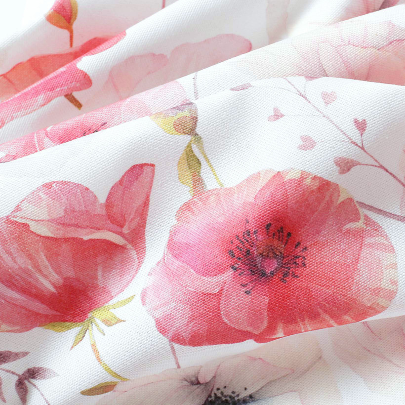 Poszewka na poduszkę dekoracyjna Loneta - kwiaty maku polnego z liśćmi