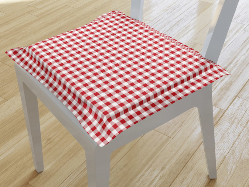 Kwadratowa poduszka na krzesło z ozdobną kantą 38x38 cm - czerwono-biała kratka