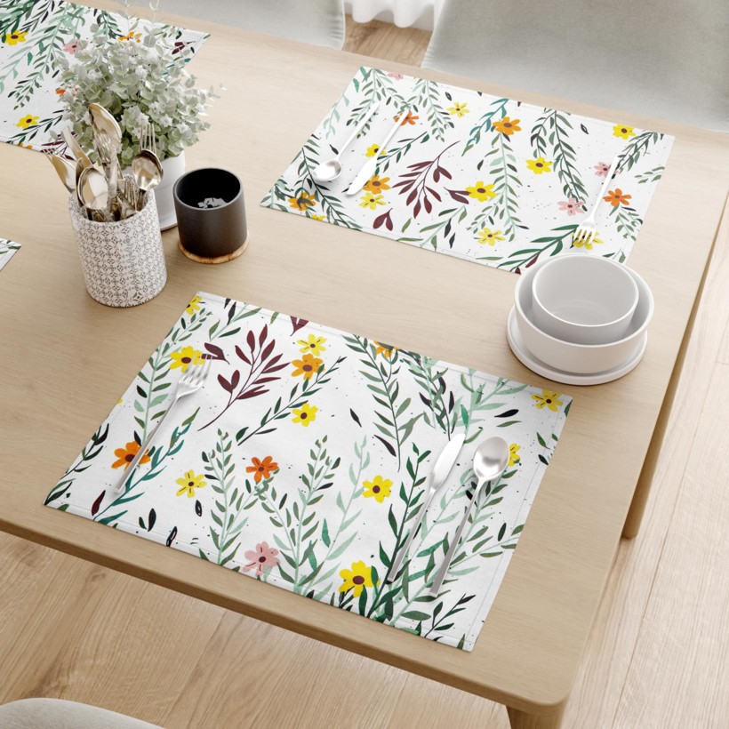 Podkładka na stół z płótna bawełnianego - malowane kwiaty z liśćmi- 2szt.