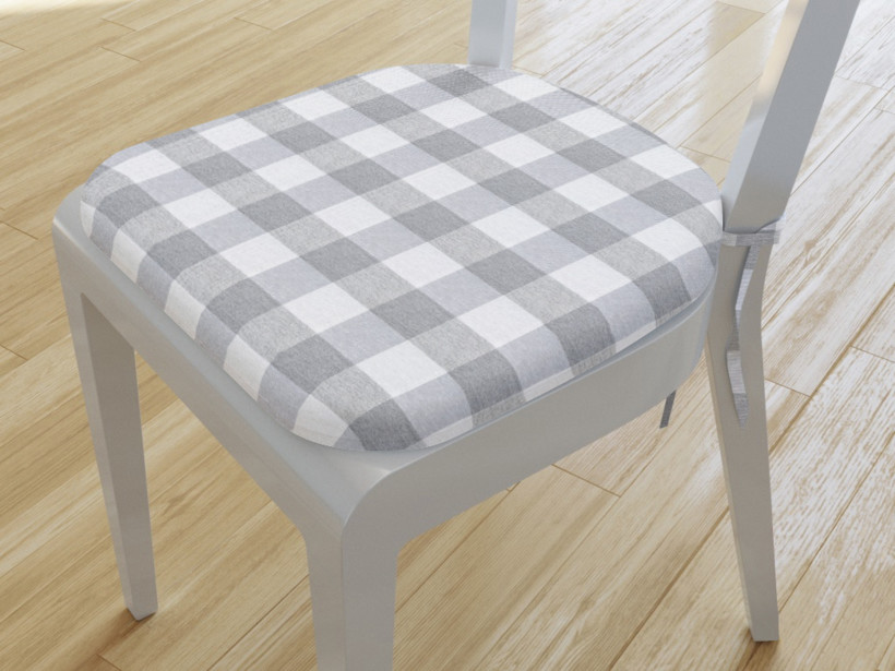 Zaokrąglona poduszka na krzesło 39x37 cm Menorca - duża szaro-biała kratka