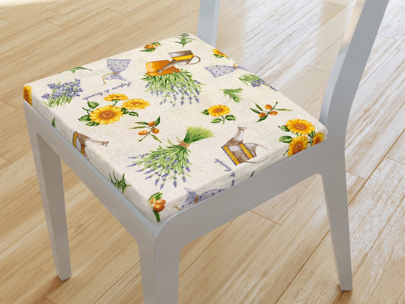 Kwadratowa poduszka na krzesło 38x38 cm Verona - słoneczniki z lawendą