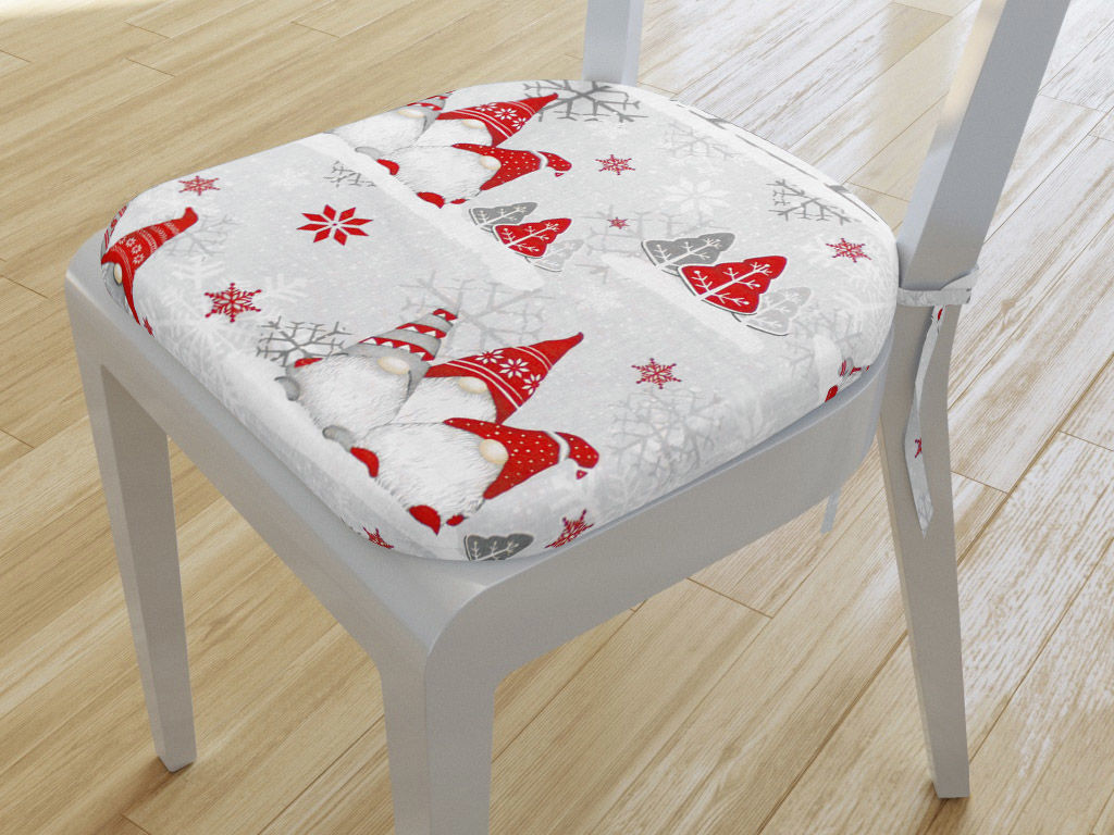 Zaokrąglona poduszka na krzesło 39x37 cm świąteczna - skrzaty na jasnoszarym