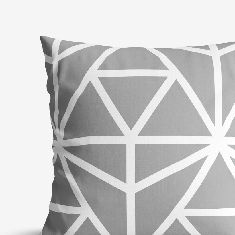 Poszewka na poduszkę bawełniana - białe geometryczne kształty na szarym