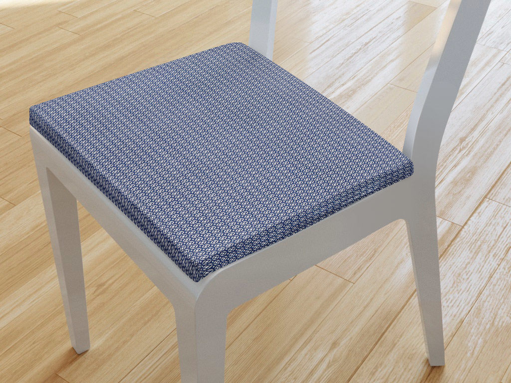 Kwadratowa poduszka na krzesło 38x38 cm - geometryczne kształty na ciemnoniebieskim