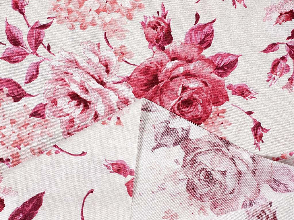 Tkanina dekoracyjna Loneta - duże czerwone róże