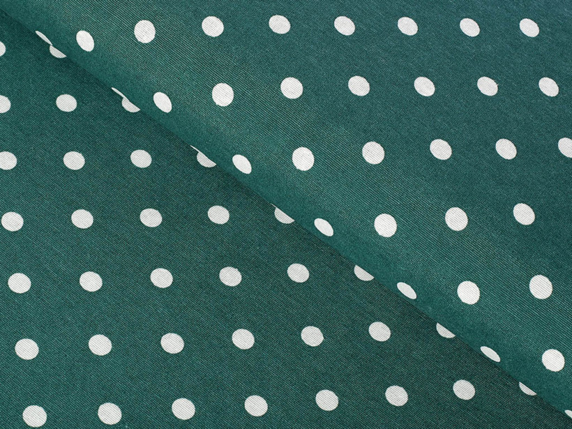 Tkanina dekoracyjna Loneta - białe kropki na ciemnym zielonym