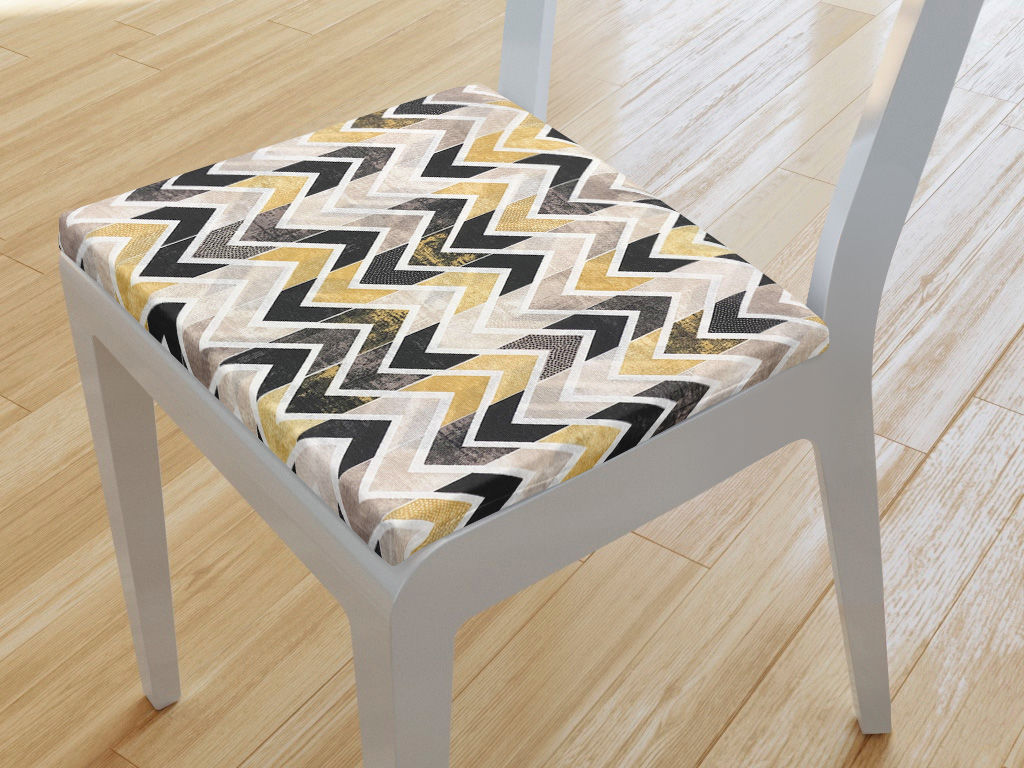Kwadratowa poduszka na krzesło 38x38 cm Vintage - paski zygzakowate ze złotem