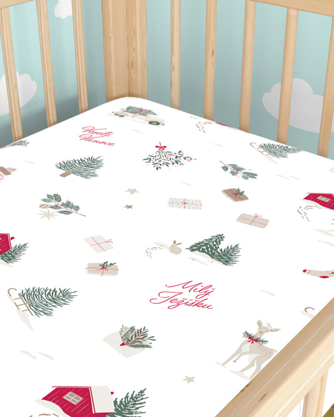 Bawełniane prześcieradło z gumką do łóżeczka - tradycyjne Boże Narodzenie