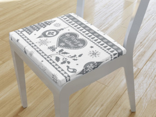 Kwadratowa poduszka na krzesło 38x38 cm świąteczna - symbole świąteczne na białym