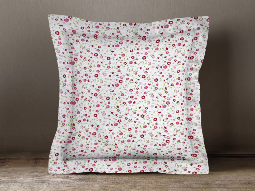 Poszewka na poduszkę z ozdobną kantą bawełniana - różowe kwiaty malowane