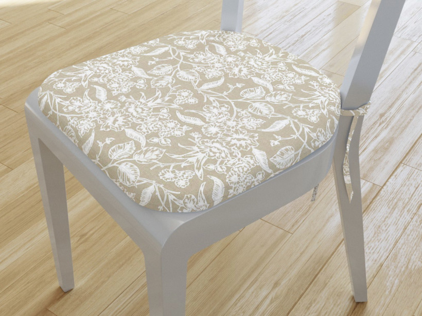 Zaokrąglona poduszka na krzesło 39x37 cm Loneta - pnące kwiaty na naturalnym