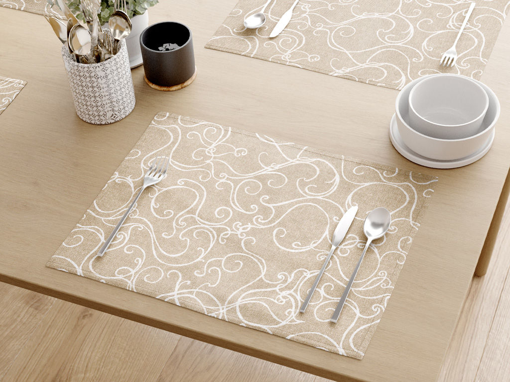Podkładka na stół Loneta - białe ornamenty na naturalnym - 2szt.